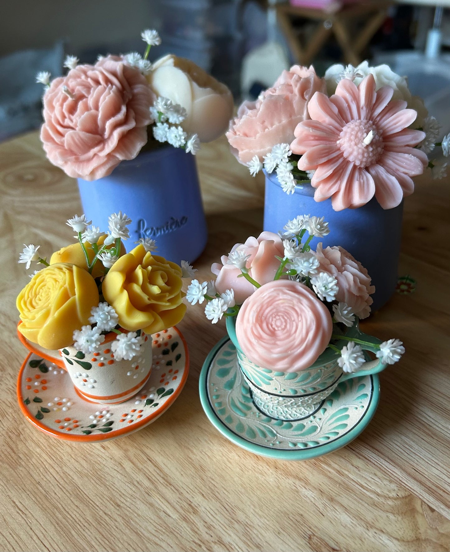4 mini candle flower arrangements