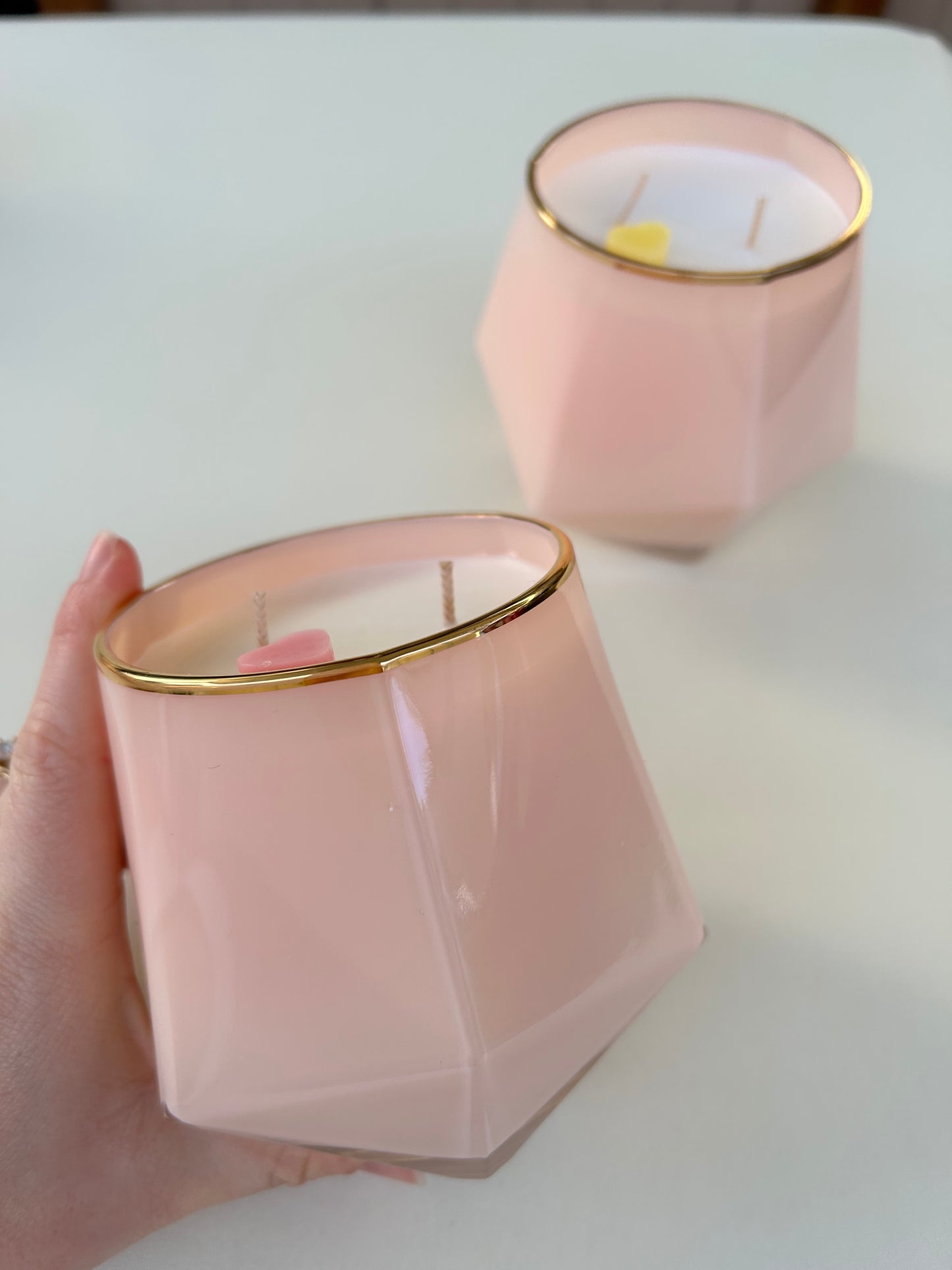 Deluxe pink + gold rim candle